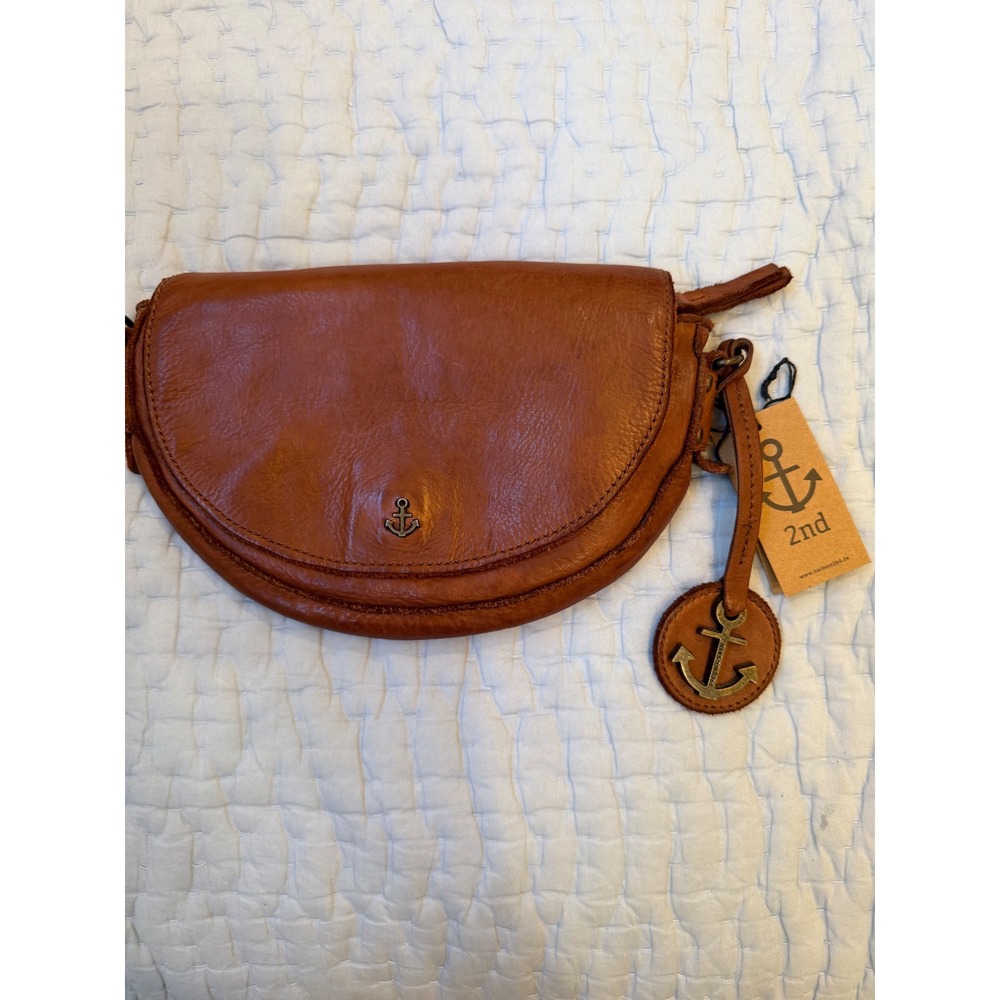 HARBOUR 2ND Twiti Brown Genuine Leather Half Moon Clutch Anchor Bag New